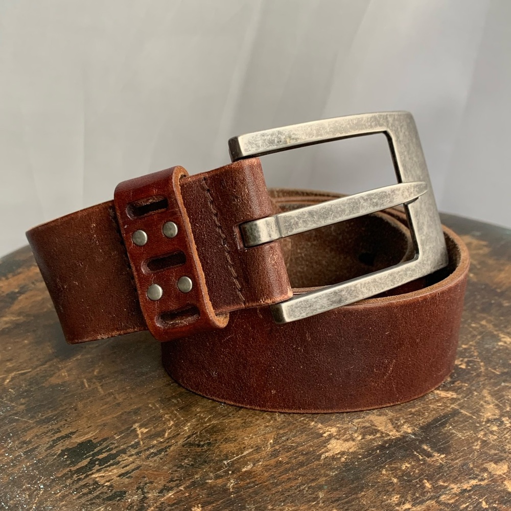 Fossil Brown Leather Belt with Silver Buckle
